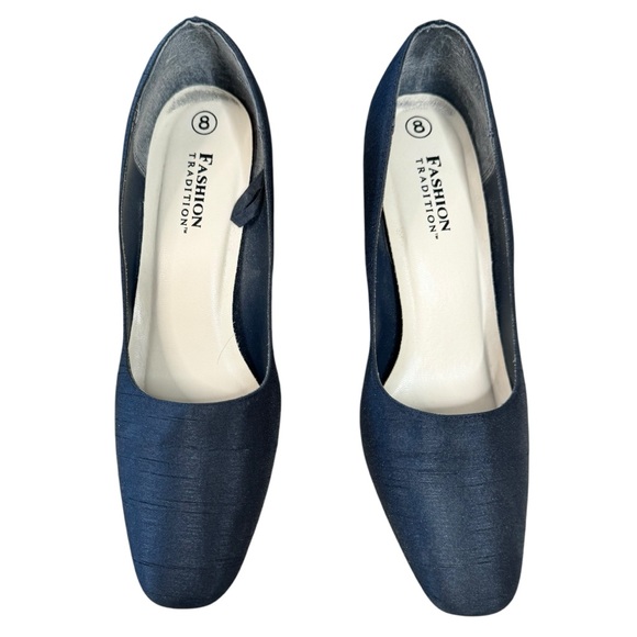 Navy Silk Shantung Pumps Heels 8 - Picture 2 of 13